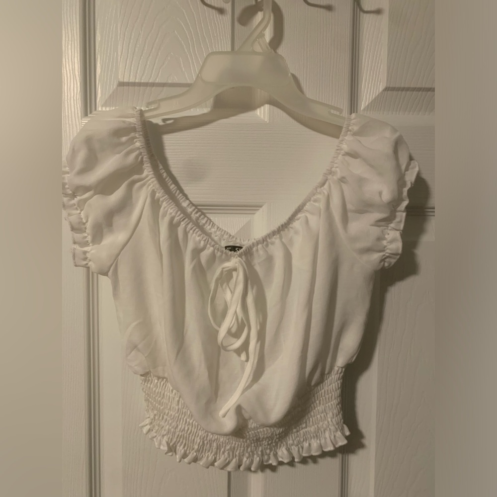 Stylish White Cropped Ruffled Women's Top